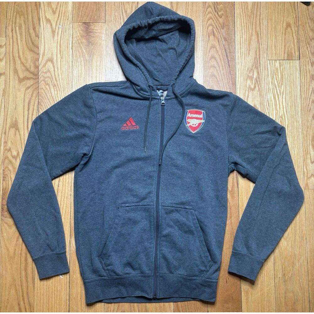 Adidas Arsenal FC Full Zip Hoodie Jacket Mens Small Gray Soccer Football Red